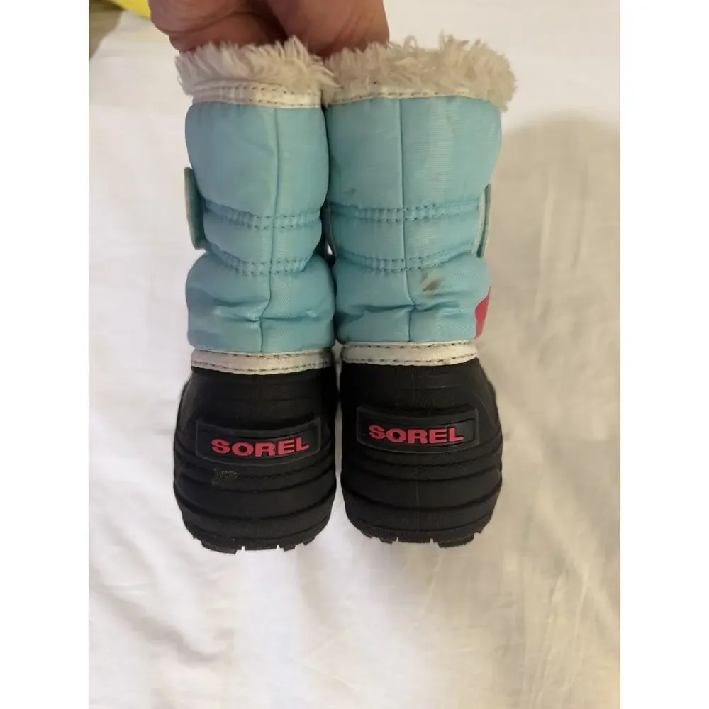 Sorel Snow Commander Girls Snow Boots Turquoise Pink Sz 9c Waterproof Insulated